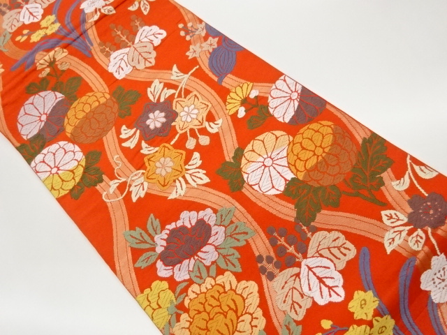 JAPANESE FUKURO OBI / KARA-ORI / WOVEN FLOWER TATEWAKU PATTERN